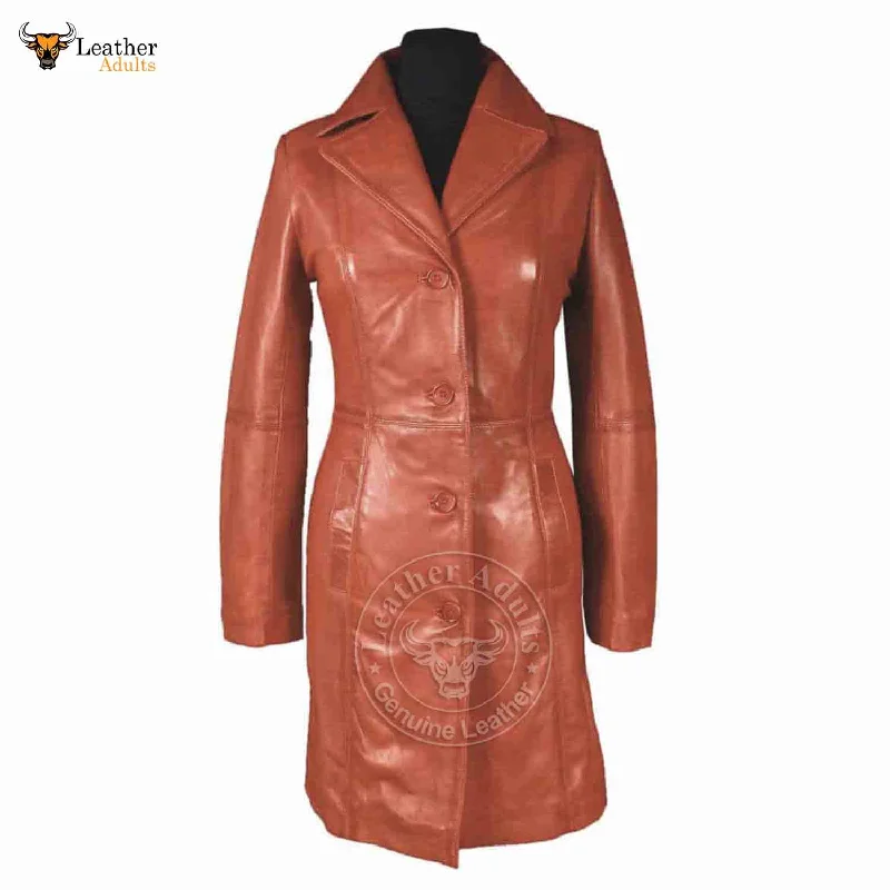 Womens Brown Beautiful LAMBS LEATHER Ladies Steampunk GOTH Style Trench Coat T16 Elegant Long Sleeve Trench Womens Brown Beautiful LAMBS LEATHER Ladies Steampunk GOTH Style Trench Coat T16 Elegant Long Sleeve Trench