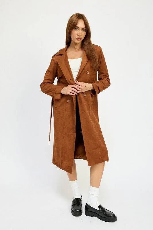 Emory Park Suede Trench Coat Warm Fleece Lined Trench