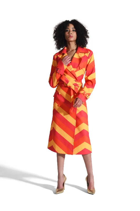 Chevron Trench Coat Cozy Winter Wool Trench