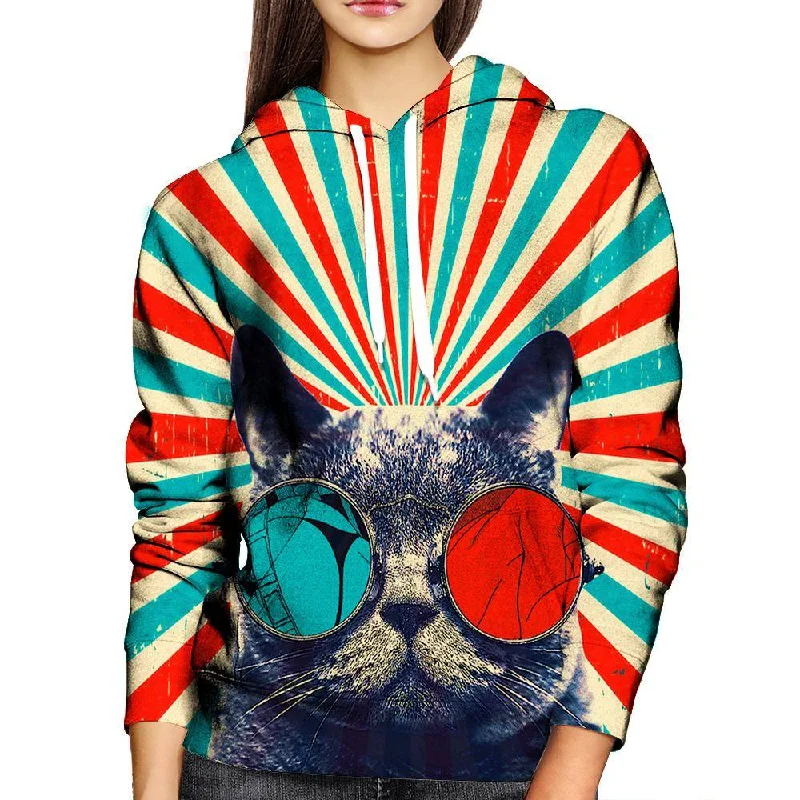 3D Cat Womens Hoodie Hoodie with Mock Neck Collared Structured
