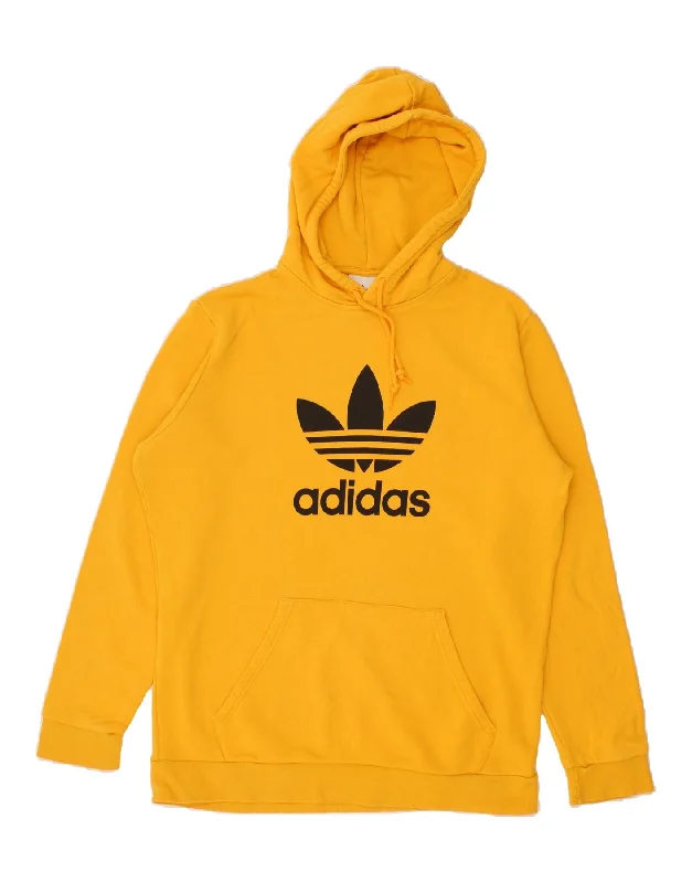 ADIDAS Mens Graphic Hoodie Jumper Large Yellow Cotton Hoodie with Contrast Stitching Detailed Premium ADIDAS Mens Graphic Hoodie Jumper Large Yellow Cotton Hoodie with Contrast Stitching Detailed Premium