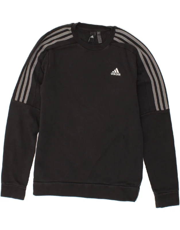 ADIDAS Mens Sweatshirt Jumper XS Black Cotton Hoodie with Distressed Vintage Worn