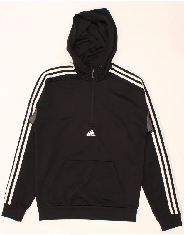 ADIDAS Mens Zip Neck Hoodie Jumper Small Black Polyester Hoodie with Tie-Dye Psychedelic Retro
