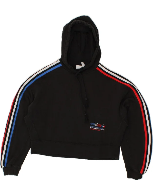 ADIDAS Womens Crop Hoodie Jumper UK 8 Small Black Hoodie with Lining Warm Insulated