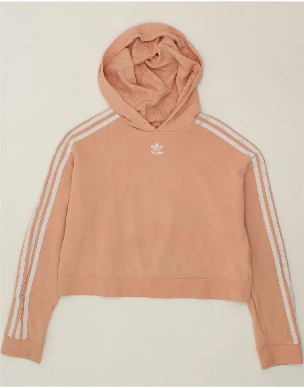 ADIDAS Womens Oversized Crop Hoodie Jumper UK 6 XS Pink Cotton