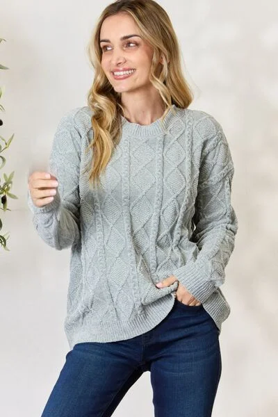 BiBi Cable Knit Round Neck Sweatshirt