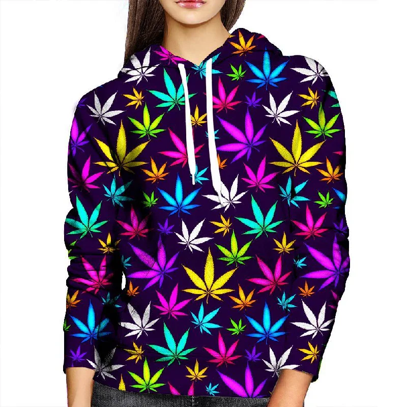 Black Weed Womens Hoodie Hoodie with Rolled Sleeves Casual Relaxed