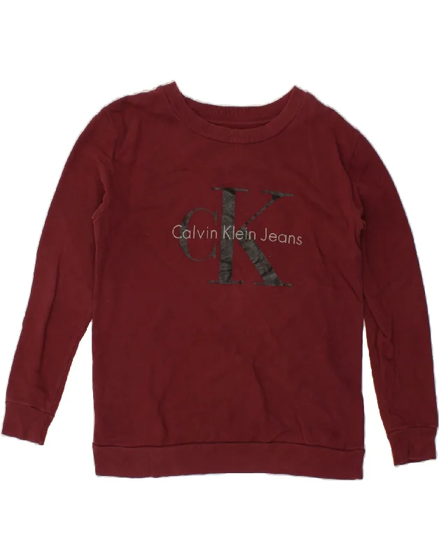 CALVIN KLEIN JEANS Mens Graphic Sweatshirt Jumper XS Maroon Cotton Graphic Hoodie Design Print CALVIN KLEIN JEANS Mens Graphic Sweatshirt Jumper XS Maroon Cotton Graphic Hoodie Design Print