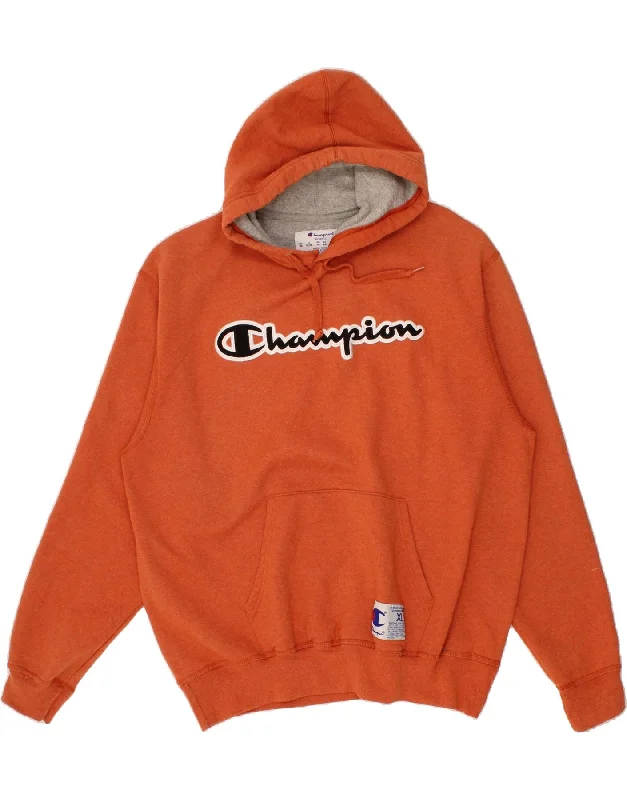CHAMPION Mens Graphic Hoodie Jumper XL Orange Cotton Hoodie with Lace Feminine Delicate CHAMPION Mens Graphic Hoodie Jumper XL Orange Cotton Hoodie with Lace Feminine Delicate