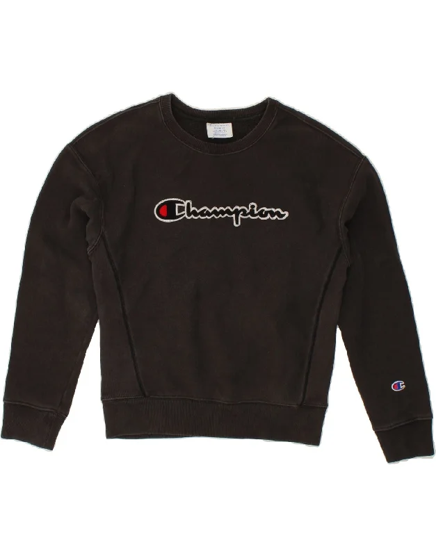 CHAMPION Womens Oversized Graphic Sweatshirt Jumper UK 10 Small Black Hoodie with Pattern Geometric Abstract CHAMPION Womens Oversized Graphic Sweatshirt Jumper UK 10 Small Black Hoodie with Pattern Geometric Abstract