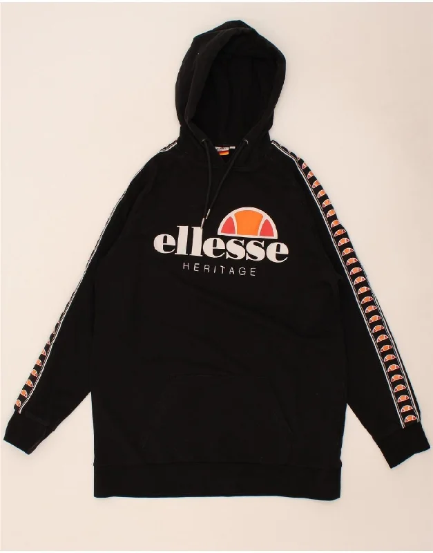 ELLESSE Mens Heritage Graphic Hoodie Jumper Large Black Cotton Hoodie with Crew Neck Simple Timeless ELLESSE Mens Heritage Graphic Hoodie Jumper Large Black Cotton Hoodie with Crew Neck Simple Timeless