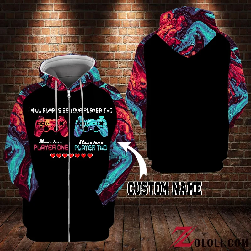 Gamer Couple I will always be your player two hoodie 3D TTM