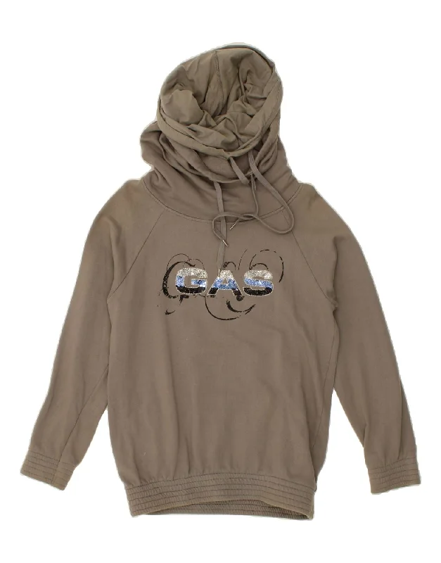 GAS Womens Graphic Hoodie Jumper UK 10 Small Grey Cotton Hoodie with Ribbed Neckline Snug Warm GAS Womens Graphic Hoodie Jumper UK 10 Small Grey Cotton Hoodie with Ribbed Neckline Snug Warm