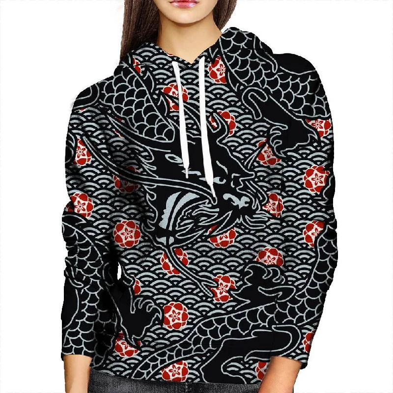 Hidden Dragon Womens Hoodie Hoodie with Batwing Sleeves Loose Dramatic