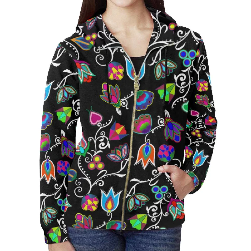 Indigenous Paisley Black Full Zip Hoodie for Women Hoodie with V-Neck Classic Versatile Indigenous Paisley Black Full Zip Hoodie for Women Hoodie with V-Neck Classic Versatile