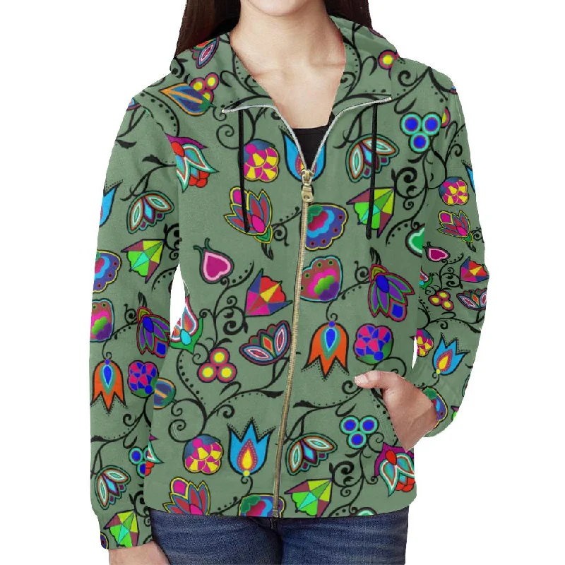 Indigenous Paisley - Dark Sea Full Zip Hoodie for Women Hoodie with Half-Zip Sporty Casual Indigenous Paisley - Dark Sea Full Zip Hoodie for Women Hoodie with Half-Zip Sporty Casual
