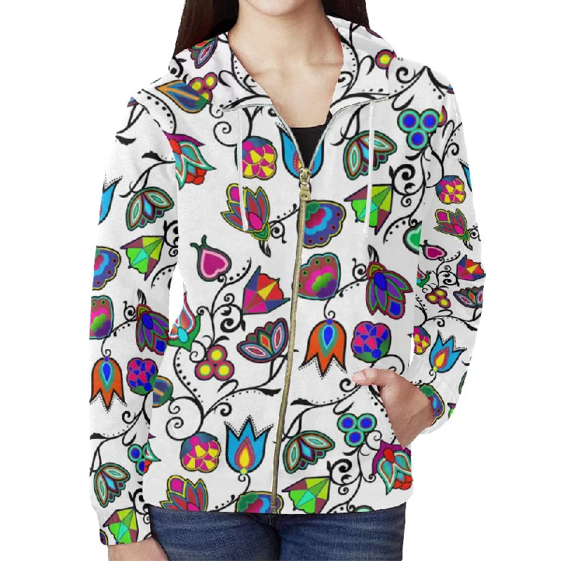Indigenous Paisley - White Full Zip Hoodie for Women Hoodie with Lining Warm Insulated Indigenous Paisley - White Full Zip Hoodie for Women Hoodie with Lining Warm Insulated