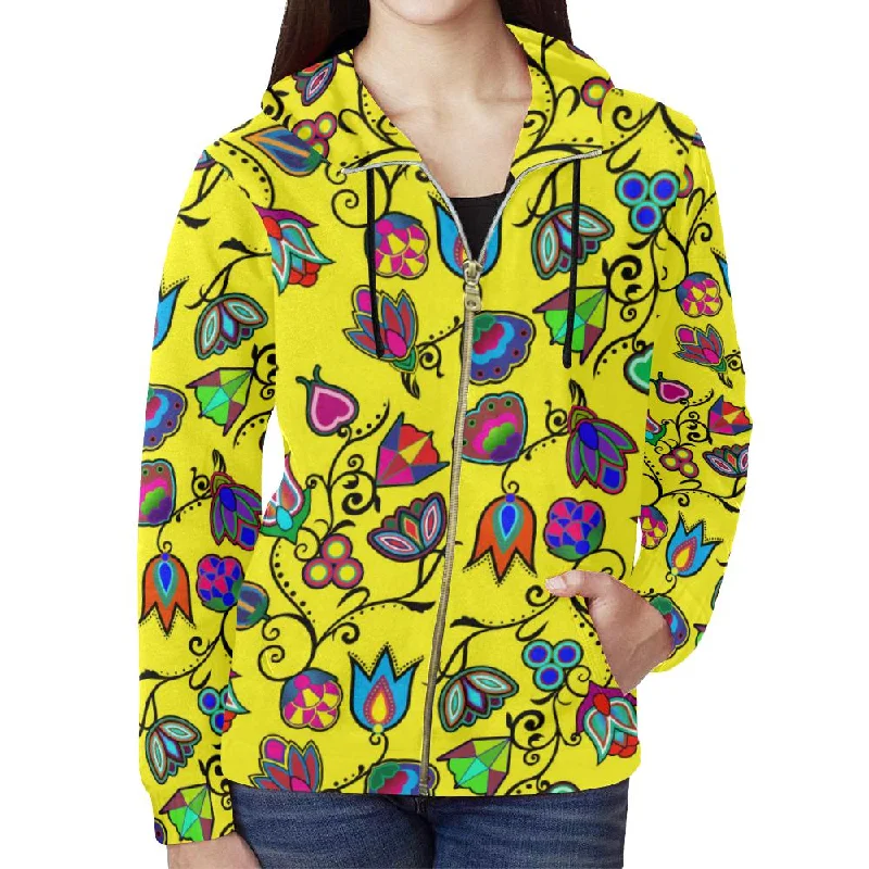 Indigenous Paisley - Yellow Full Zip Hoodie for Women Hoodie with Button Placket Classic Preppy Indigenous Paisley - Yellow Full Zip Hoodie for Women Hoodie with Button Placket Classic Preppy