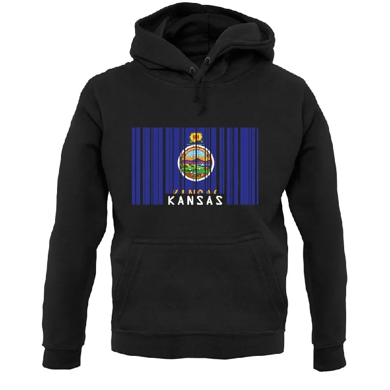 Kansas Barcode Style Flag Unisex Hoodie Hoodie with Hem Detail Decorative Unique