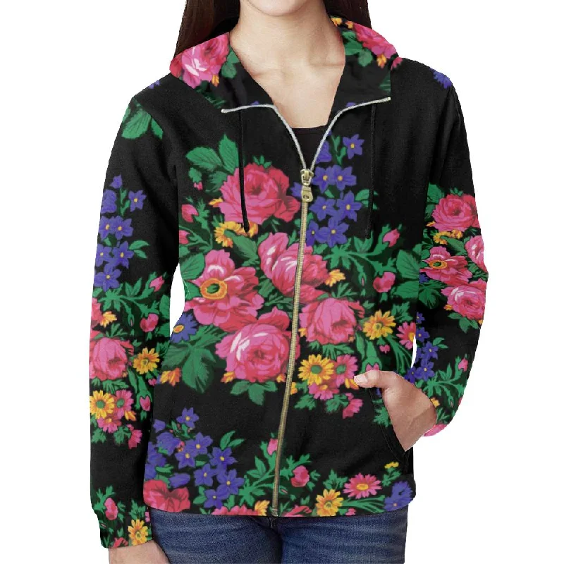 Kokum's Revenge-Black Full Zip Hoodie for Women Hoodie with Hem Frayed Vintage Worn