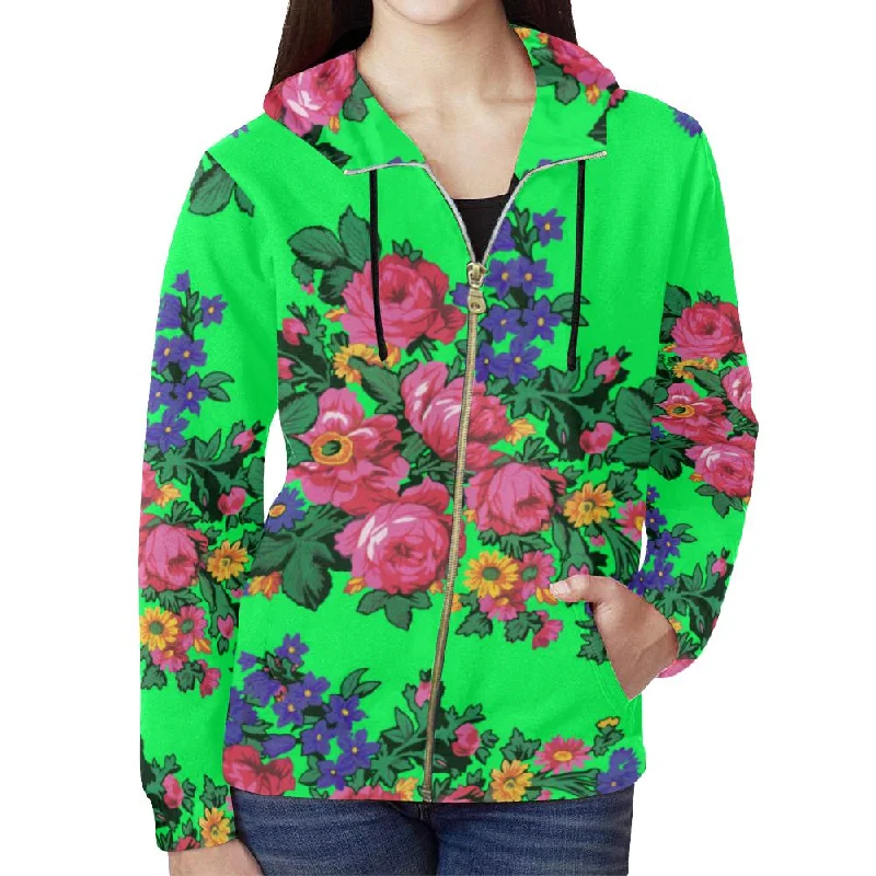 Kokum's Revenge Green Full Zip Hoodie for Women Hoodie with Hem Ribbing Snug Secure