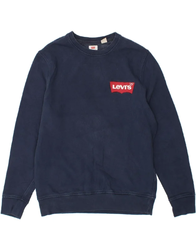 LEVI'S Mens Sweatshirt Jumper XL Navy Blue Hoodie with Gradient Ombre Colorful