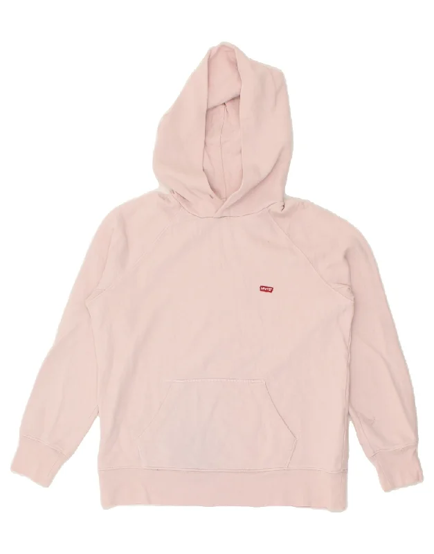 LEVI'S Womens Oversized Hoodie Jumper UK 2 2XS Pink Cotton Hoodie with Emblem Brand Identity
