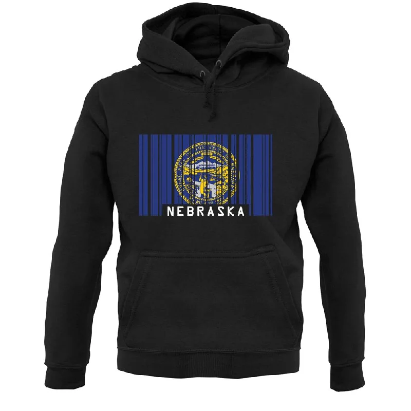Nebraska Barcode Style Flag Unisex Hoodie Hoodie with Rolled Sleeves Casual Relaxed