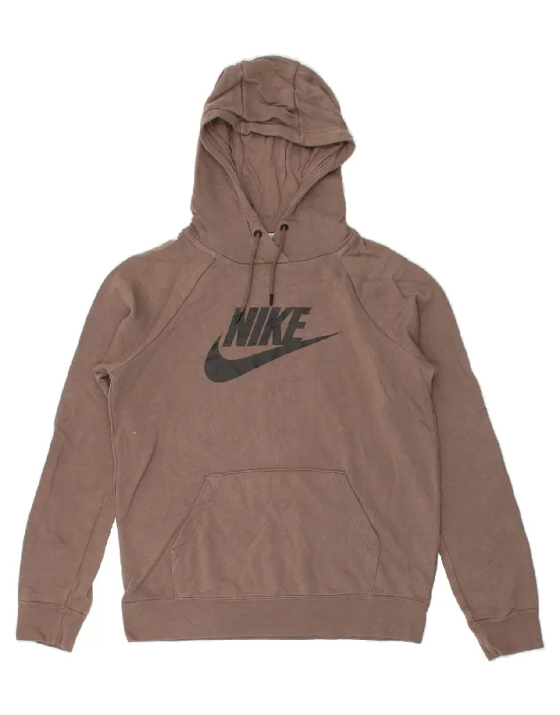 NIKE Mens Graphic Hoodie Jumper Small Grey Cotton