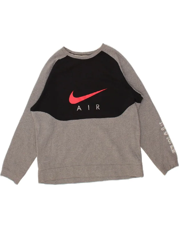 NIKE Mens Graphic Sweatshirt Jumper XL Grey Colourblock Cotton Hoodie with Neon Bright Vibrant NIKE Mens Graphic Sweatshirt Jumper XL Grey Colourblock Cotton Hoodie with Neon Bright Vibrant