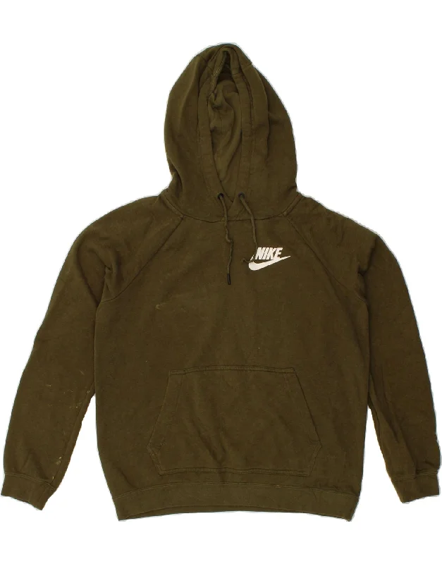 NIKE Mens Hoodie Jumper Small Khaki Cotton Hoodie with Drawcord Adjustable Secure