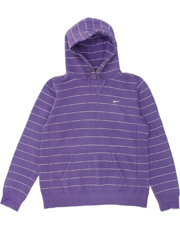 NIKE Womens Hoodie Jumper US 12/14 Large Purple Striped Hoodie with Front Slit Layering Stylish NIKE Womens Hoodie Jumper US 12/14 Large Purple Striped Hoodie with Front Slit Layering Stylish