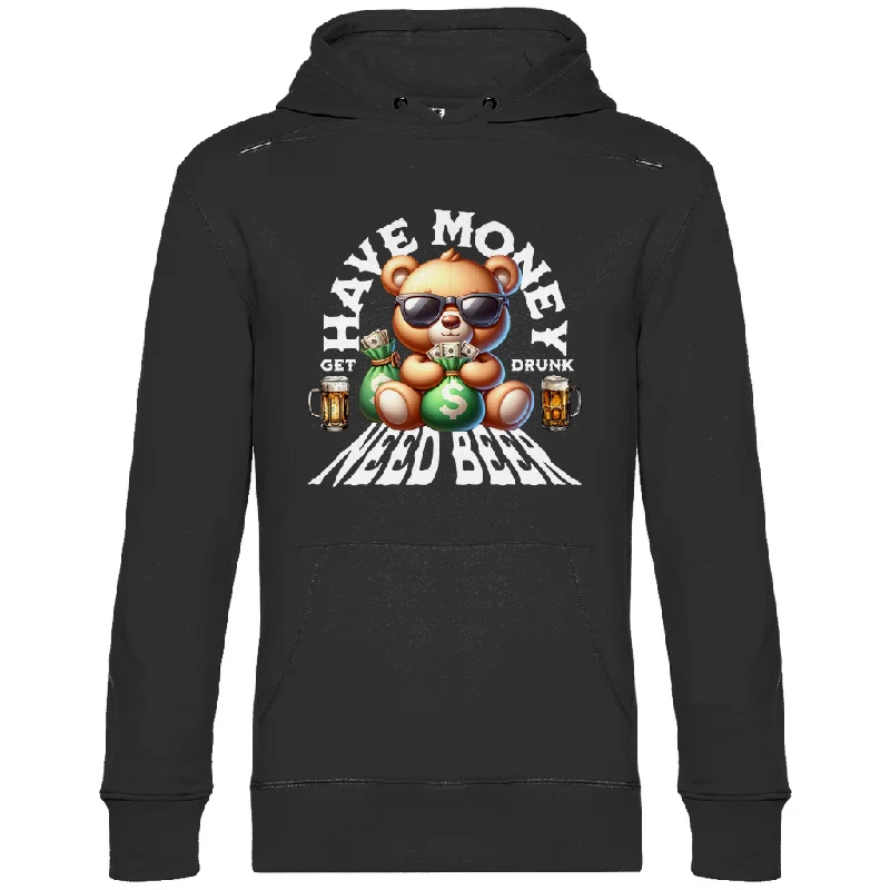 Premium Hoodie "Have money - need beer 1" Hoodie with Front Slit Layering Stylish