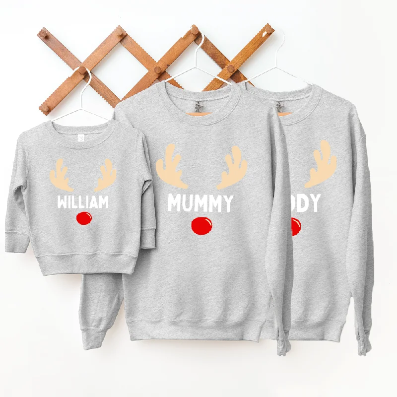 Reindeer Family Matching Christmas Sweatshirts Hoodie with V-Neck Classic Versatile