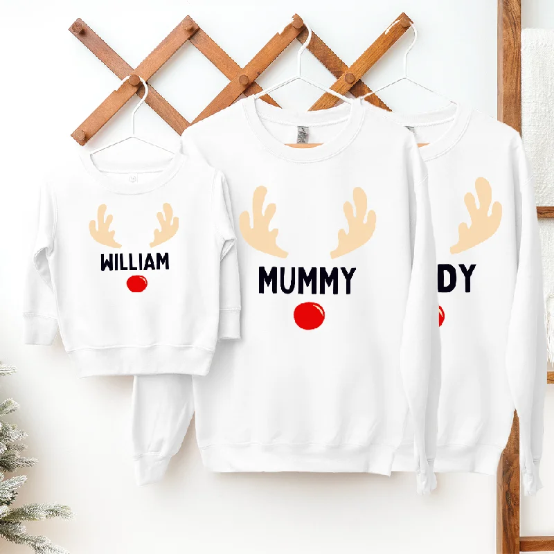 Reindeer Family Matching Christmas Sweatshirts Hoodie with Color Block Contrast Stylish