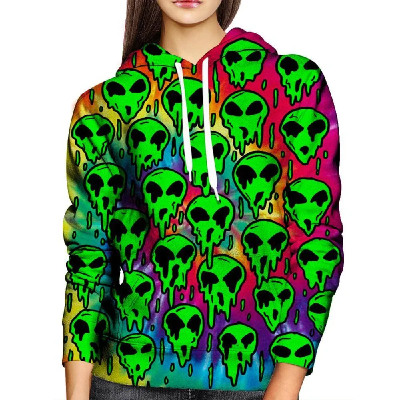 Trippy Green Martian Womens Hoodie Hoodie with Frayed Bohemian Relaxed