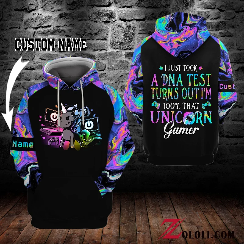 Unicorn Gamer I Just Took A DNA Test Hoodie 3D custom TXX