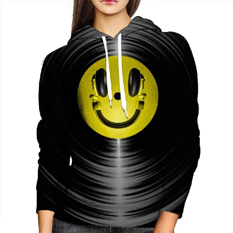 Vinyl Headphone Womens Hoodie Hoodie with Embroidery Detailed Premium