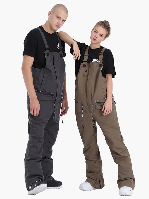 Dark Khaki Unisex Overalls Snowboard Ski Bibs Pants Layered Effect Jumpsuit