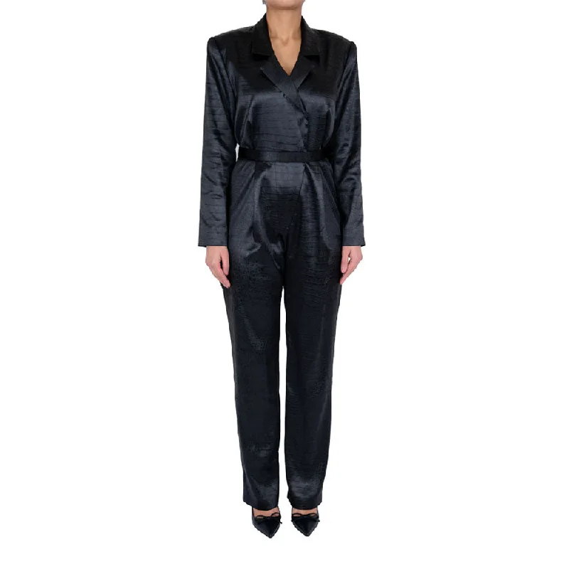 Simona Corsellini Overalls Black Draped Wide-Leg Jumpsuit