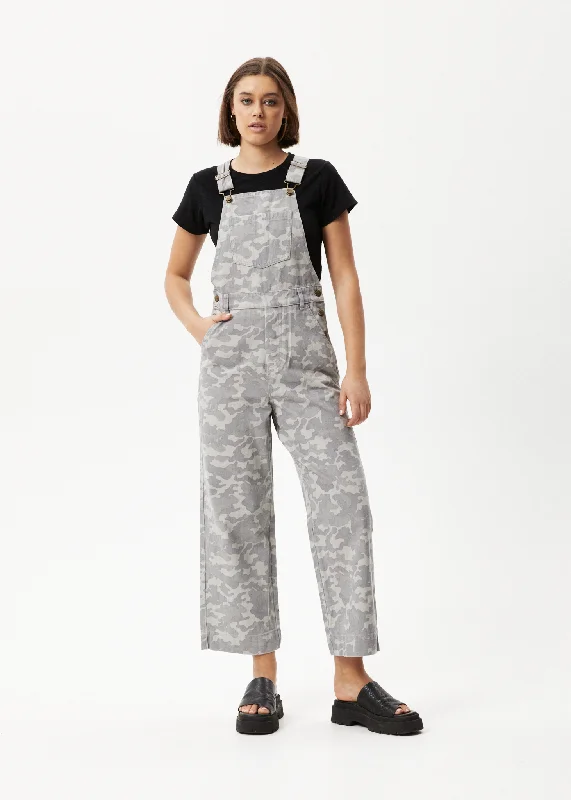 AFENDS Womens Cadet Lucie - Organic Denim Overalls - Camo Cropped Wide-Leg Overalls