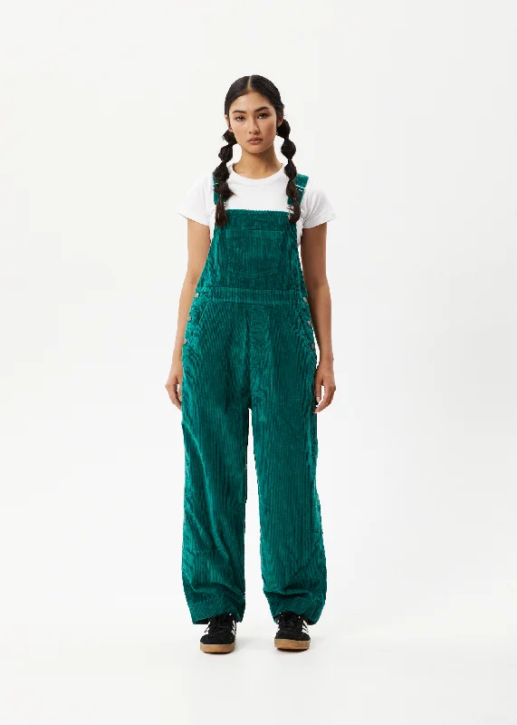 AFENDS Womens Louis - Corduroy Baggy Overalls - Emerald Chic Belted Romper