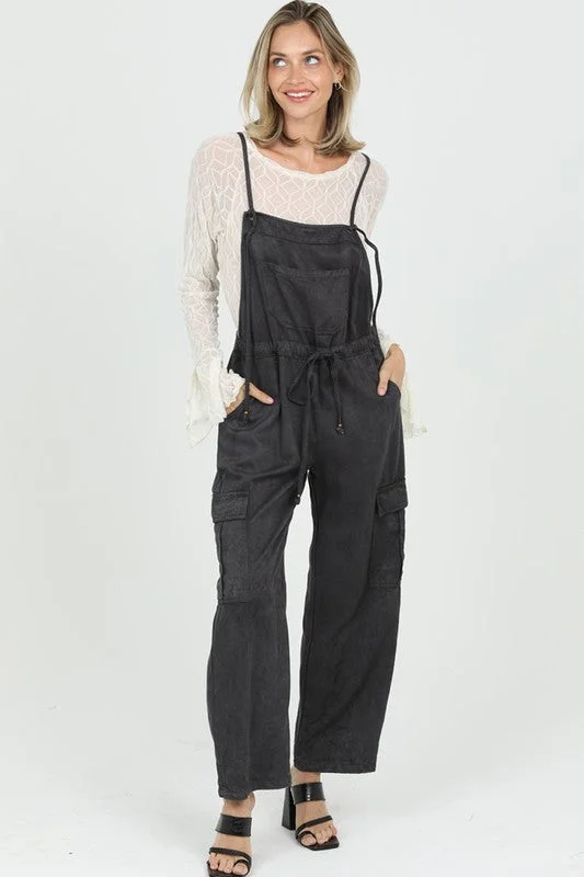 ANG113 - BLACK CARGO OVERALLS Versatile Day-to-Night Jumpsuit