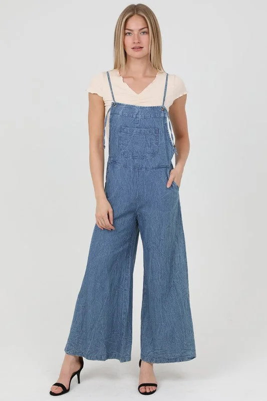 ANG114 - DENIM FLARE OVERALLS Street Style Jumpsuit