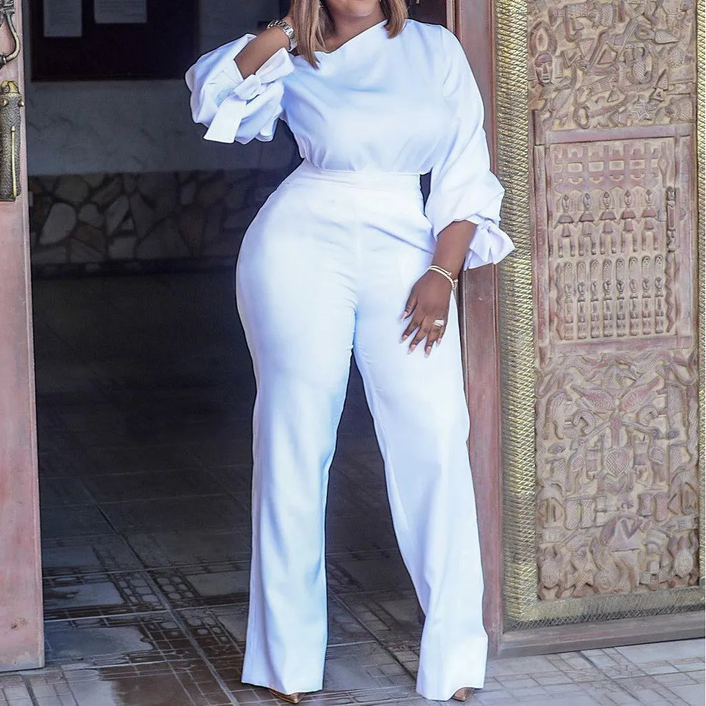 Elegant Woman Work Jumpsuits Solid Office Lady Modest Romper Overalls White Long Trousers Robe Casual High-waist African Clothes Cropped Leg Jumpsuit Elegant Woman Work Jumpsuits Solid Office Lady Modest Romper Overalls White Long Trousers Robe Casual High-waist African Clothes Cropped Leg Jumpsuit