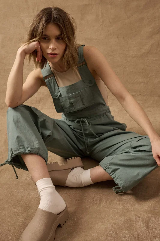 Hardly Working Drawstring Cargo Overalls Laid-Back Lounge Overalls