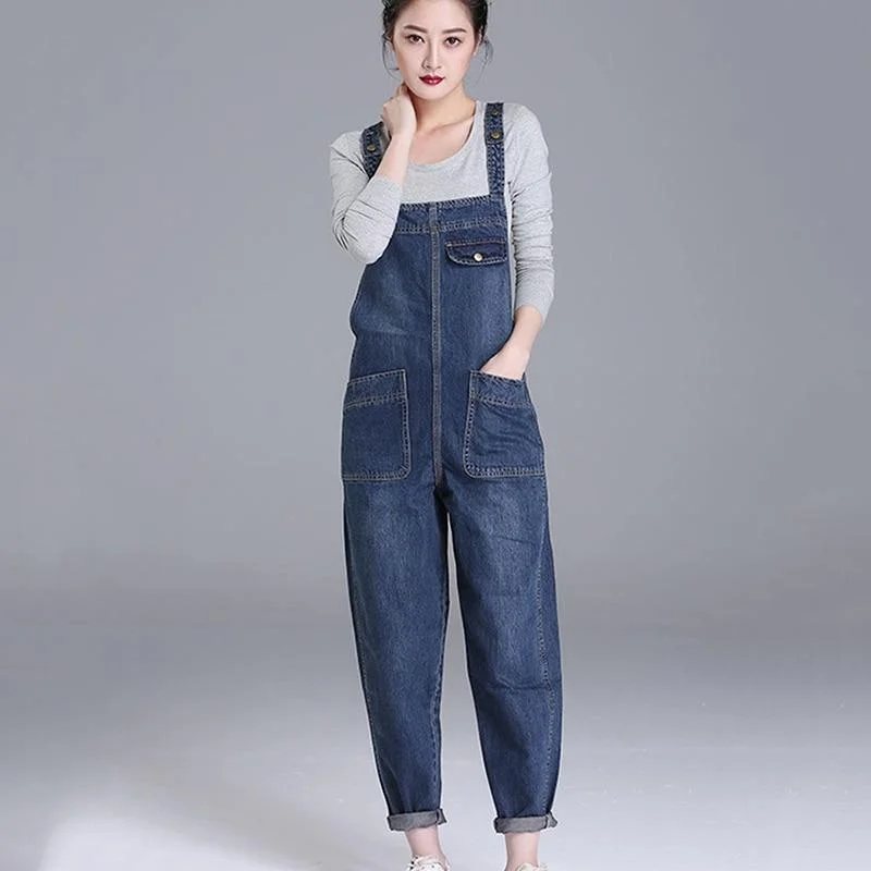 Loose Pocket Jeans Women Autumn Bib Pants Overalls Shoulder Jumpsuit Lightweight Zip-Up Jumpsuit Loose Pocket Jeans Women Autumn Bib Pants Overalls Shoulder Jumpsuit Lightweight Zip-Up Jumpsuit