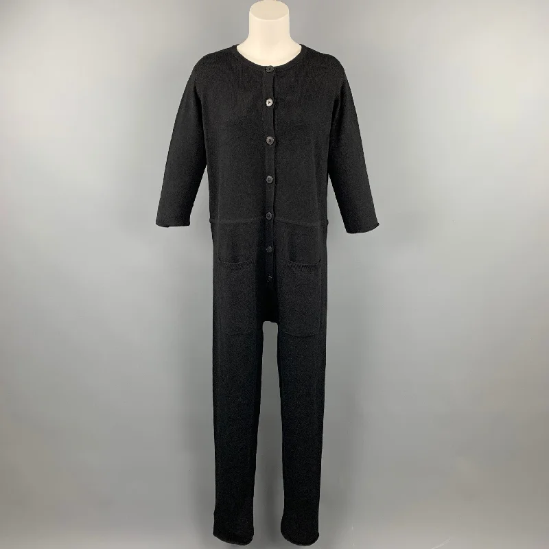 SISTER Size M Black Knit Patch Pocket Overalls Sleeveless Fitted Overalls