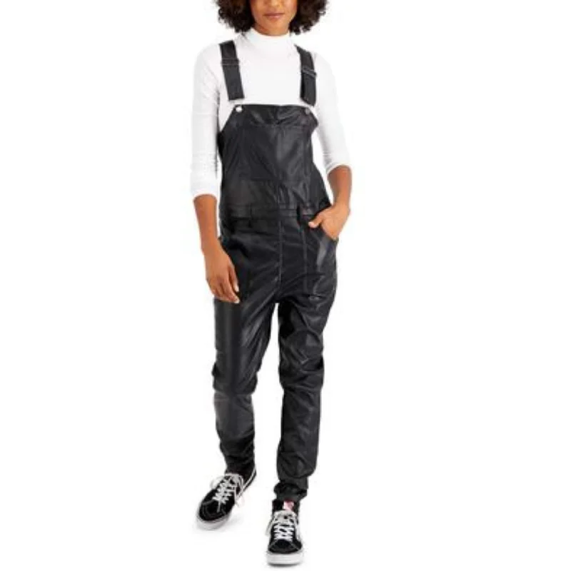 TINSELTOWN - Faux-Leather Overalls Fitted Jean Jumpsuit
