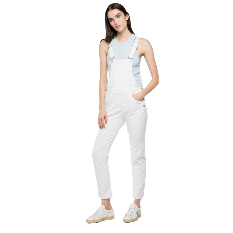 Replay Women's Rose Label Denim Overalls Rolled Hem Overalls